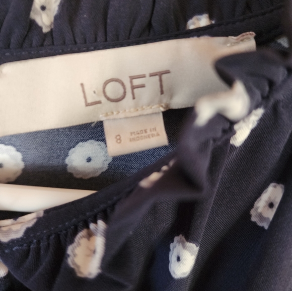 Loft Navy Floral Dress Long Sleeve Size 8 - Picture 2 of 7